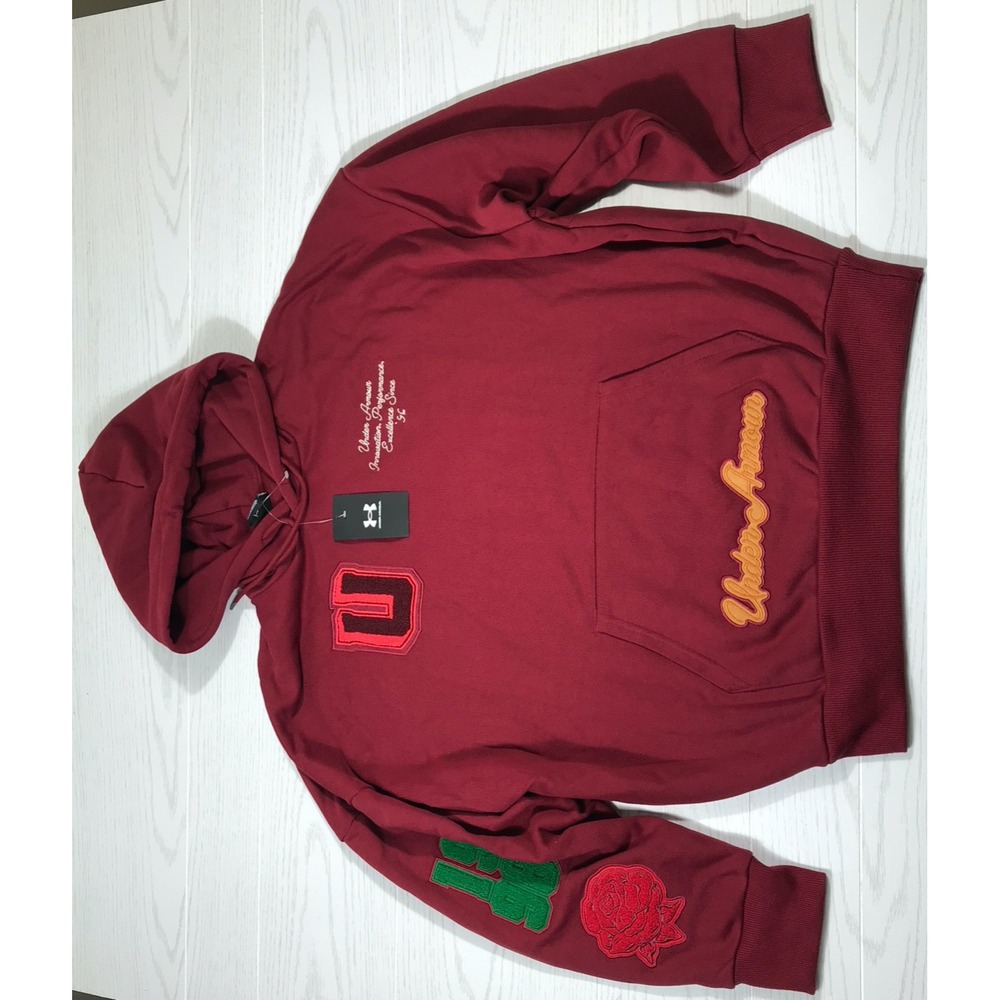 New Under Armour Icon Heavyweight Terry Hoodie Men L Red Embroidered Oversized